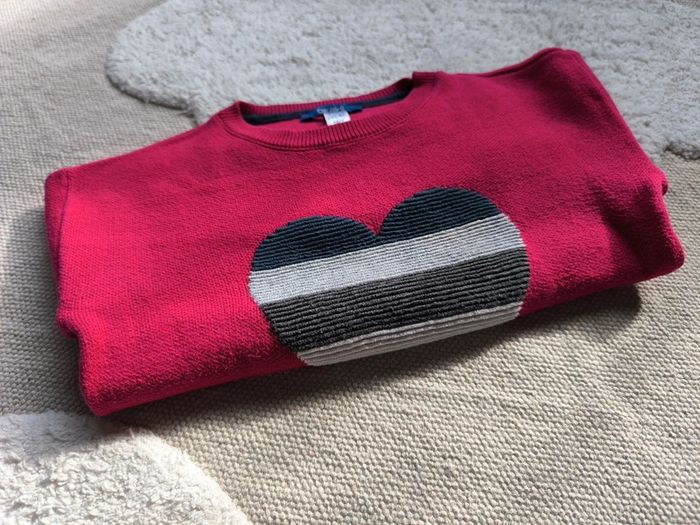 Pull cœur / Okaïdi / taille 4 ans / fushia et gris - photo numéro 4