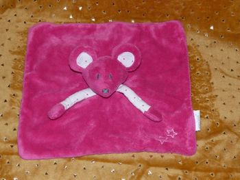 Doudou plat souris rose blanc obaibi