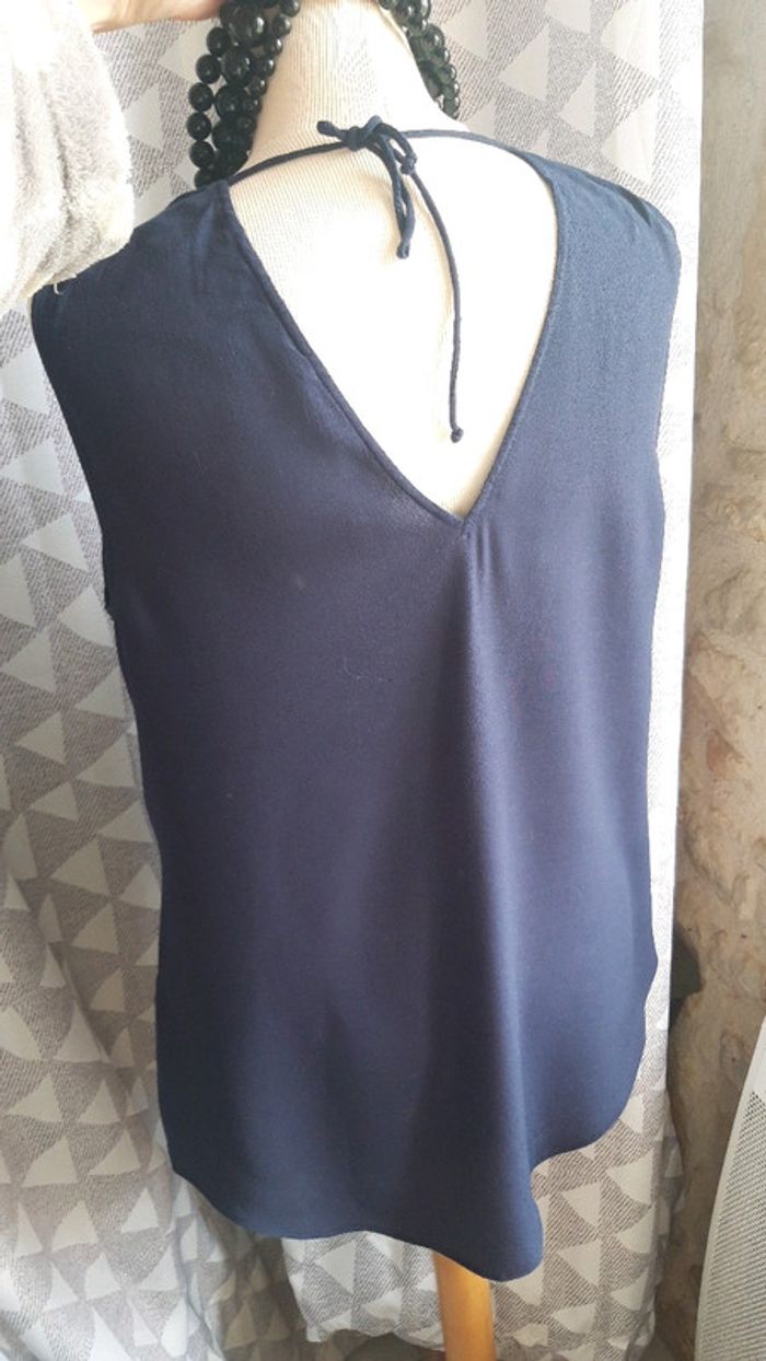 Haut blouse sans manches Zara taille L bleu marine - photo numéro 3