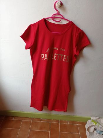 Robe rouge "j'veux des paillettes" taille 14 ans