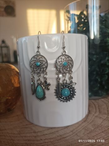 🌺 Boucles d'oreilles bohème argentées
