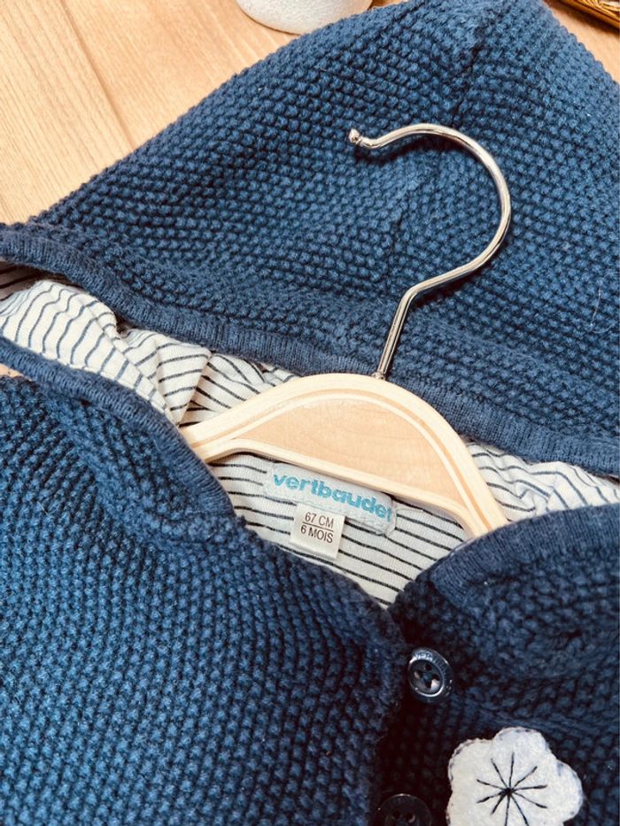 Taille 6 mois gros gilet manteau fille vertbaudet bleu marine * fleurs * 🎀 - photo numéro 3