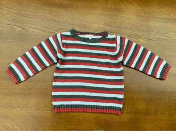 Pull rayés kaki et rouge 12 mois In extenso