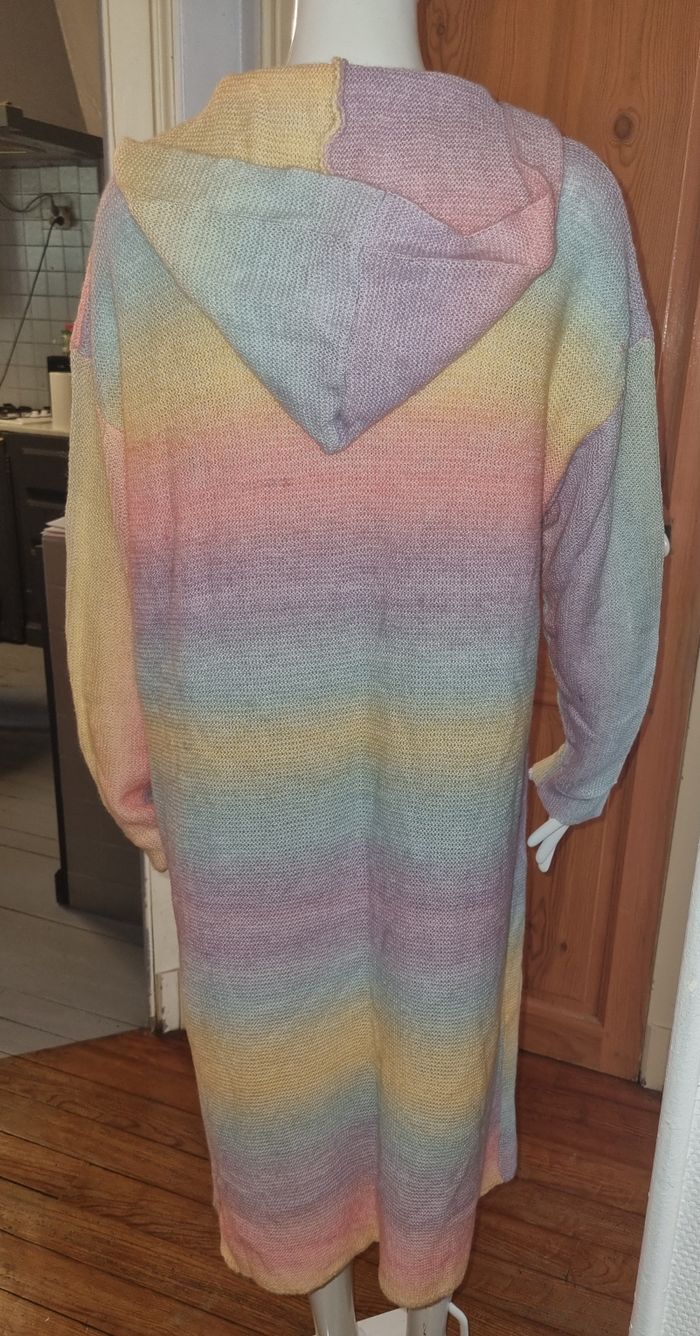 Gilet très long à capuche multicolore pastel 2XL neuf - photo numéro 5