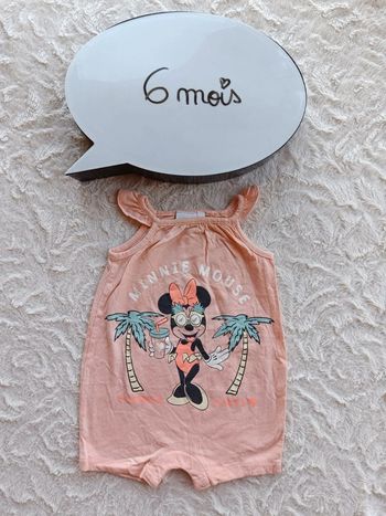 Barboteuse combinaison combi short bretelles Fille 6 mois Minnie mouse Disney Baby