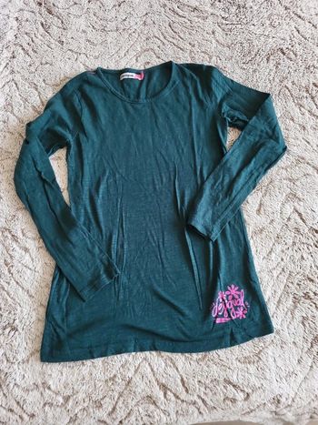Haut tee shirt manches longues desigual 11/12 ans vert et rose