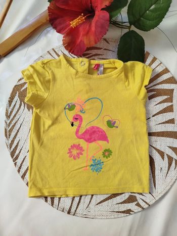T-shirt jaune flamand rose 3 mois fille été