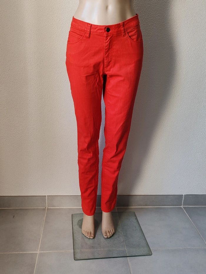 Pantalon enduit skinny rouge