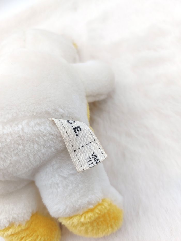 Peluche ancien doudou ours blanc jaune Van de Walle 20 cm nez coeur Vintage - photo numéro 4