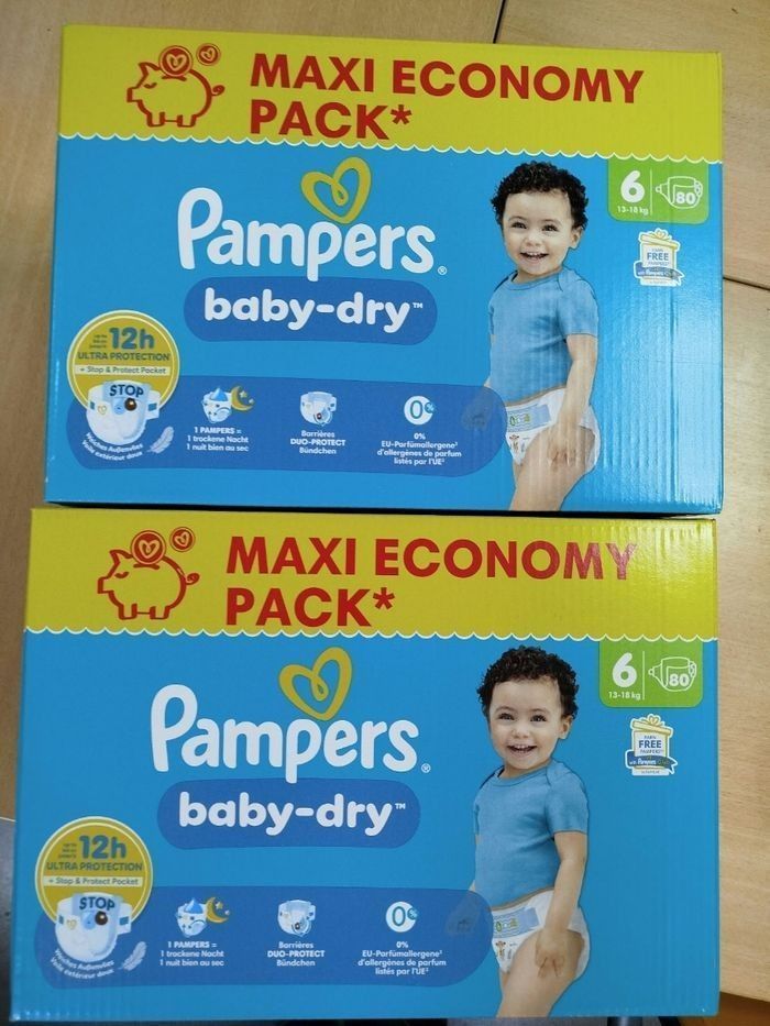 2 cartons de 160 couches Pampers Baby dry taille 6