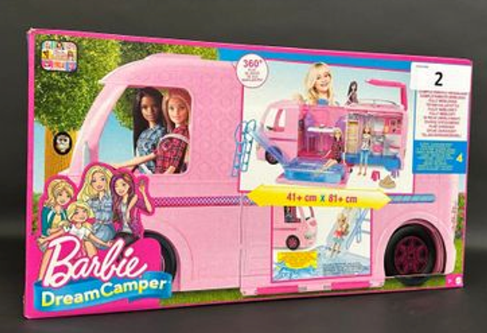 Barbie Mobilier Camping-Car Transformable pour poupées, véhicule de +60 cm incluant Deux hamacs