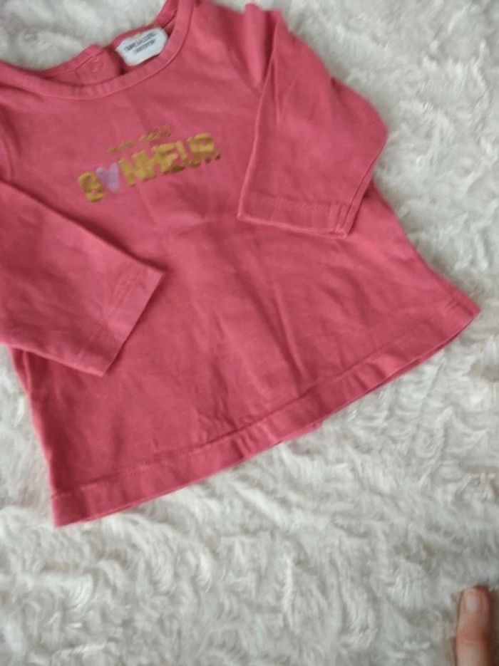 Tee shirt chemise manches longues Fille 3 mois "Mon petit bonheur" Tape à l'œil 100% coton - photo numéro 6