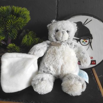 Doudou Ours Gris Chiné  Flocons Baby Nat' BN664 plat mouchoir #geektradedoudou