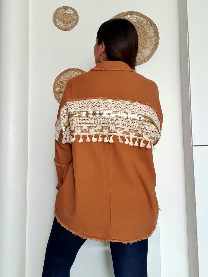 Veste oversize Pompons au dos camel Taille unique