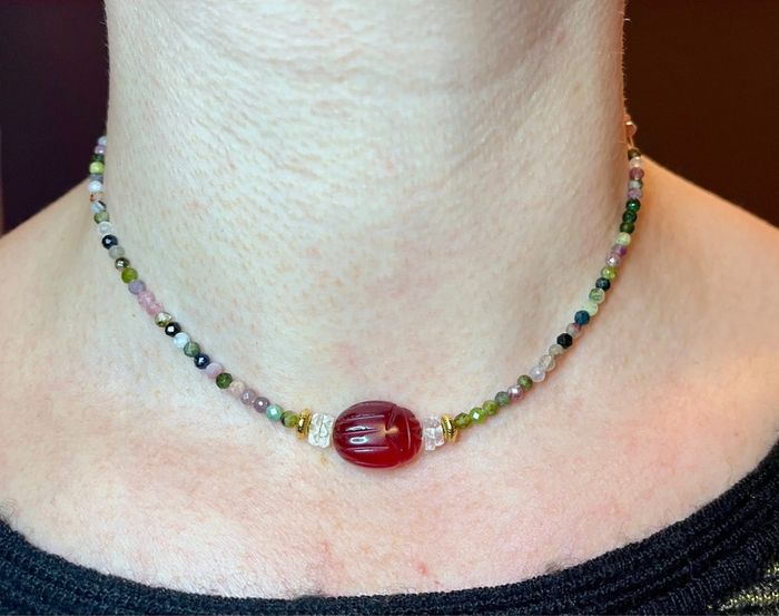 Collier amulette scarabée Grenat, Tourmalines et Cristal de Roche - photo numéro 6
