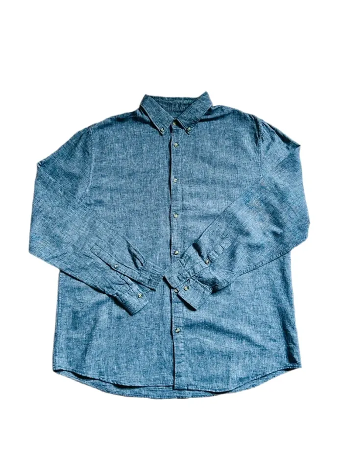 🔹🌿Chemise en lin coton chambray vintage homme Taille L Blue denim linen shirt🌿🔹 - photo numéro 8