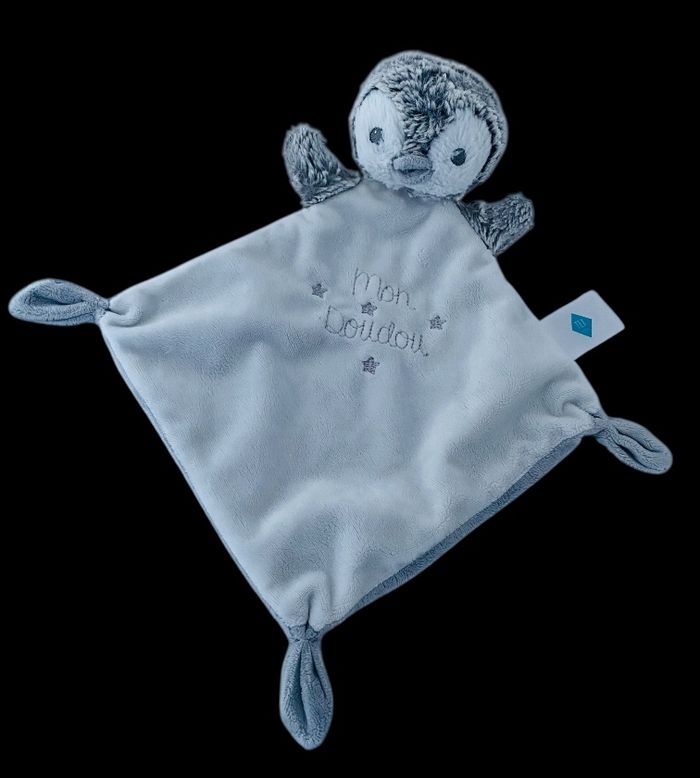 B6213❤️ Doudou Plat Mouchoir TEX Baby Mon Doudou Pingouin Oiseau Blanc Gris