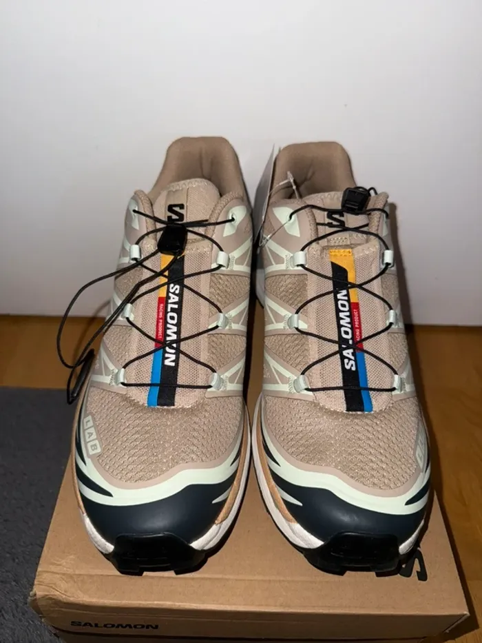 Chaussure Salomon XT-6 Beige, Verte Oxford Tan / Carbon / Clearly Aqua - photo numéro 16