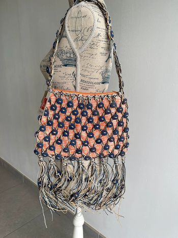 Petit sac raphia (21x30cm) marine et corail