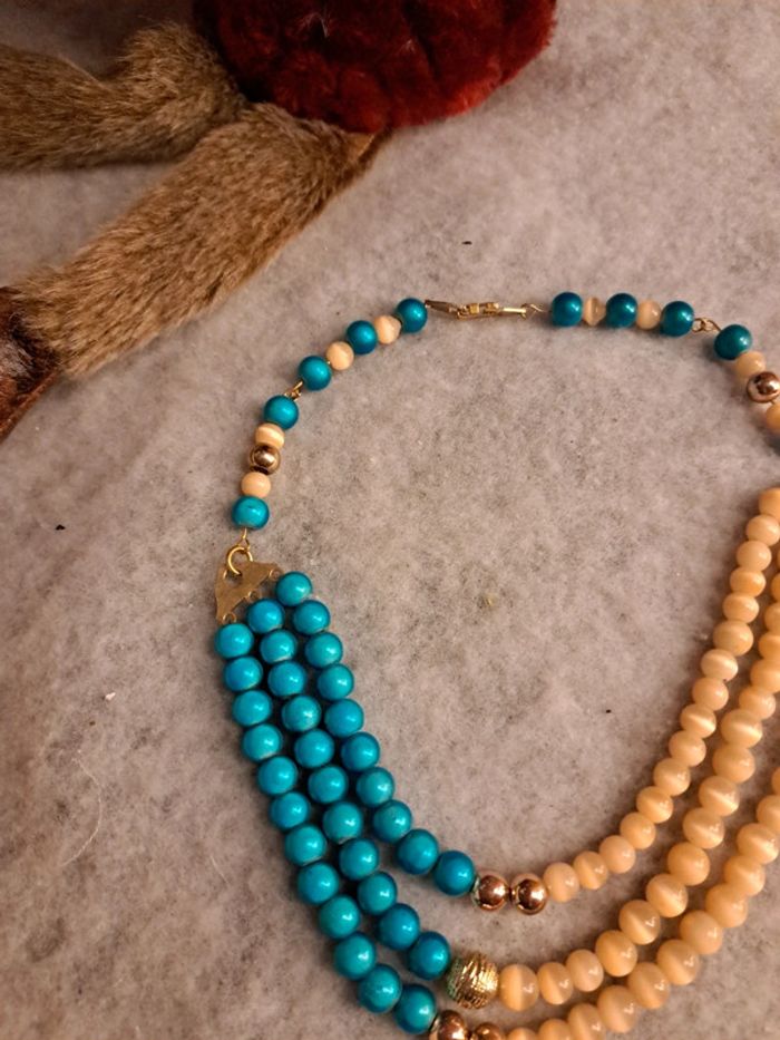 Collier ras de cou bleu abricot - photo numéro 8