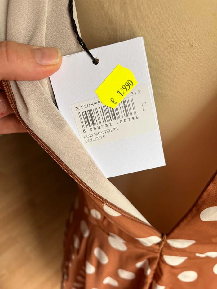 Jolie robe chic mi-saison marron à pois blancs T. L femme neuve avec étiquette - photo numéro 11