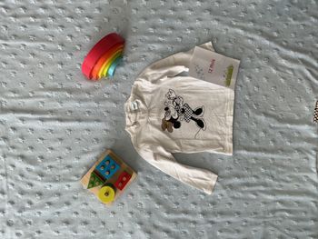 teeshirt manches longues blanc impression minnie disney devant 12 mois col montant