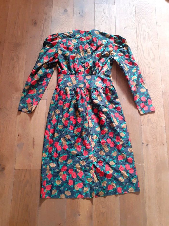 Vintage robe noir fleuri roses rouges - photo numéro 3