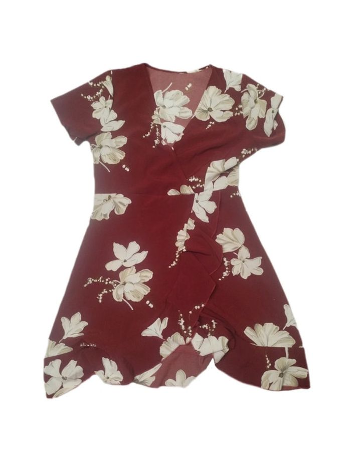 Robe d'été bordeaux fleurie à volants | Shein | M