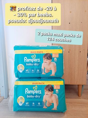 lot de 2 maxi packs pampers baby dry de 124 couches taille 3
