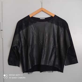 Top noir simili cuir Zara t38