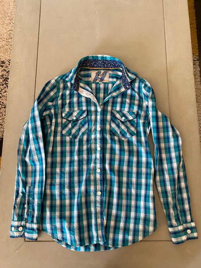 Chemise Serge Blanco à carreaux vert bleu blanc taille M - photo numéro 16