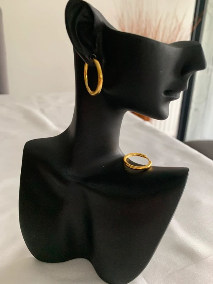 Boucles d’oreilles créoles en acier inoxydable doré 20 mm - photo numéro 3