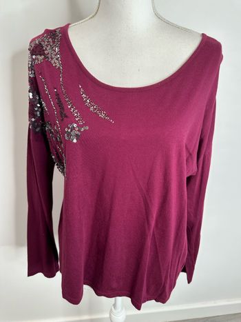 Pull oversize violet prune et perles argentées T38 M