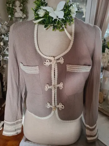 Veste courte marron taupe/crème Karess Taille 2 (36/38)