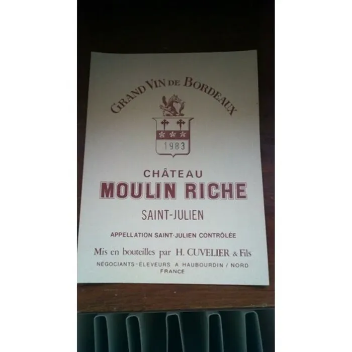 Etiquettes de vin Château Moulin Riche Saint Julien 1983 Neuf -