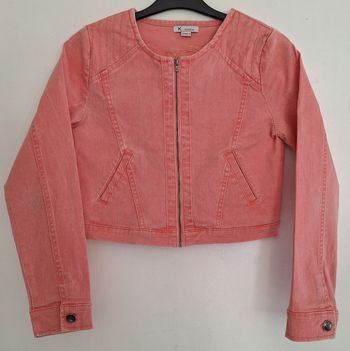 Veste en jean zippée couleur unie avec broderie et imprimé au dos