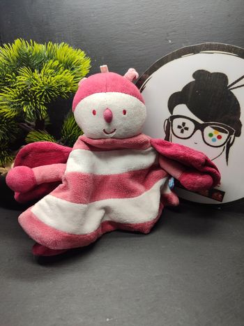 Doudou plat Abeille papillon rose bordeaux Sucre D'Orge rouge ancien Rayé Blanc