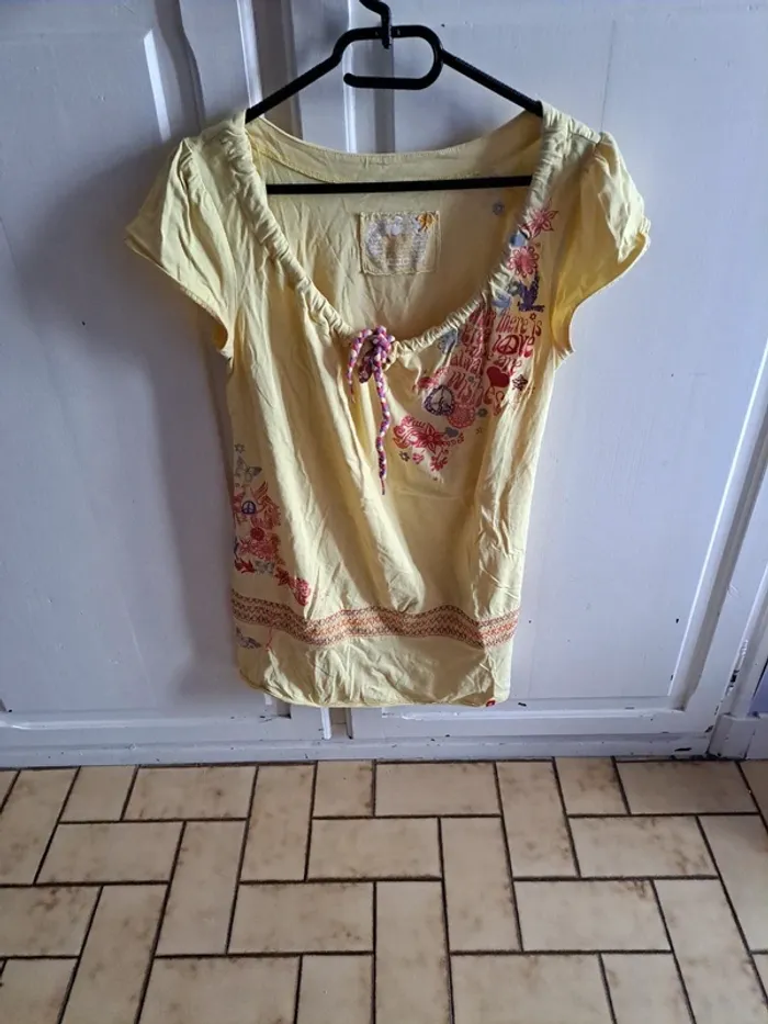 Blouse sans manche jaune avec colombe L edc - photo numéro 12