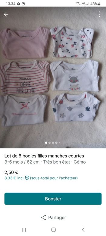 Lot de bodies fille  manches courtes