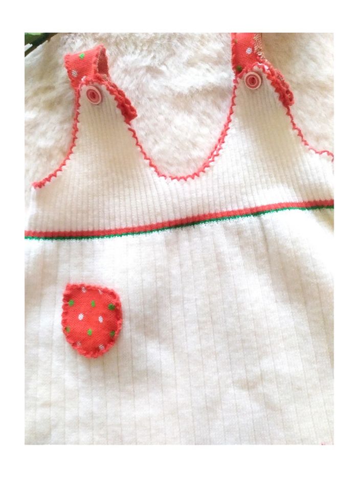 Robe chasuble bébé 3-6 mois vintage années 80 crème rouge acrylique Orlon rétro - photo numéro 2