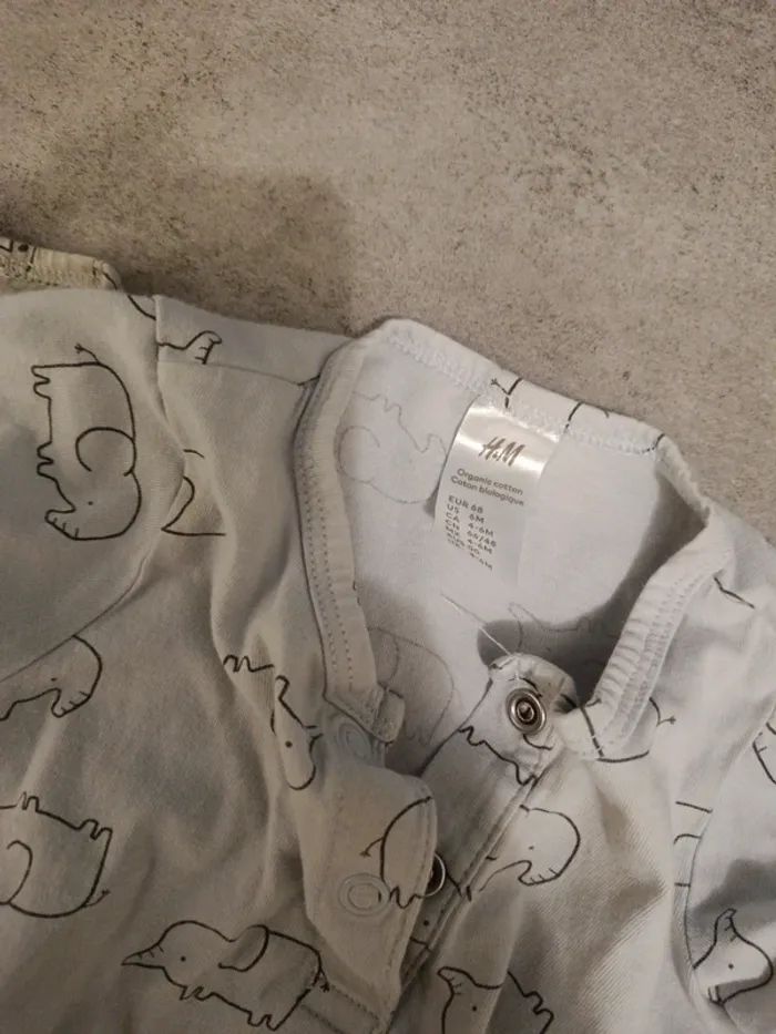 Lot de 2 Barboteuses H&M éléphant bleu et vert 68cm - photo numéro 2