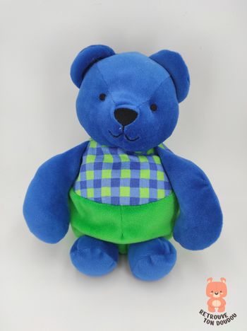 Doudou Ours Bleu Vert Berchet