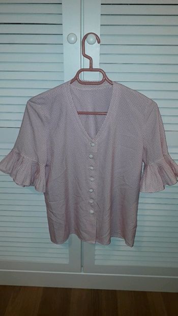 Chemisier blanche à pois rose taille 38