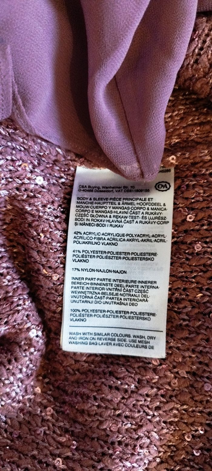Tunique, haut à manches longues avec sequins couleur vieux rose avec doublure. Canda Premium C&A. Très bon état. Taille L - photo numéro 10