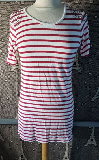 Long t-shirt à rayures style Marin avec strass sur les épaules taille 42-44