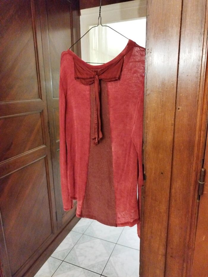T-shirt top bordeaux sequin nœud dos y2k L/40 - photo numéro 8