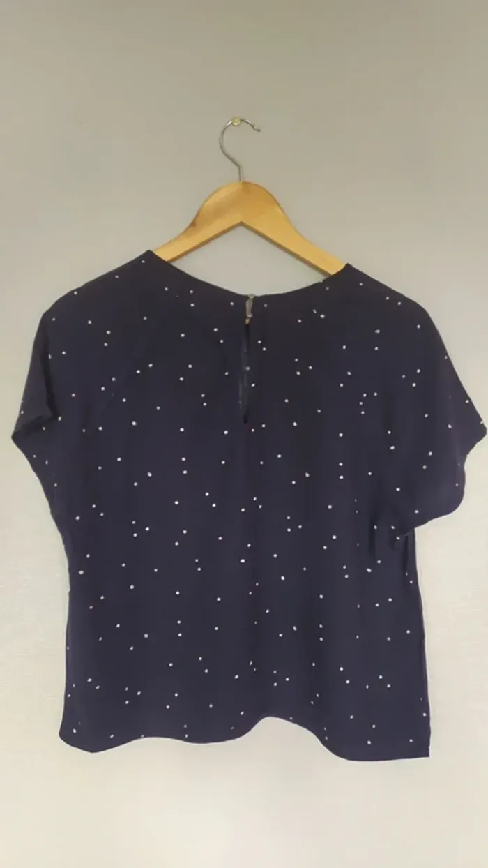 Blouse manches courtes femme bleu marine à pois - photo numéro 2
