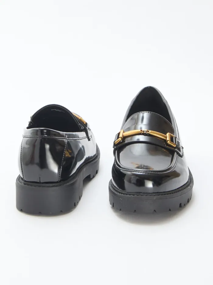 Mocassins vernis avec sangle dorée - Noir - photo numéro 3