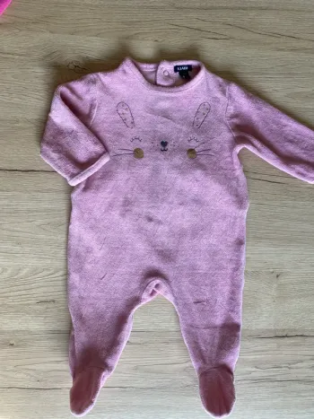 Pyjama rosa lapin hiver velours bébé fille 3 mois Kiabi