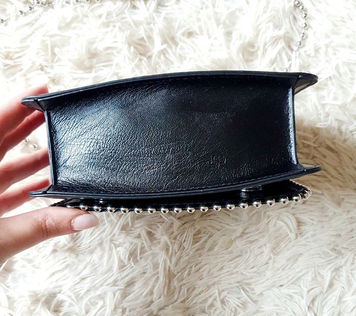 👜 Petit Sac à main pochette simili cuir noir clous boules argentées Jacqu'rock neuf bandoulière anse - photo numéro 6